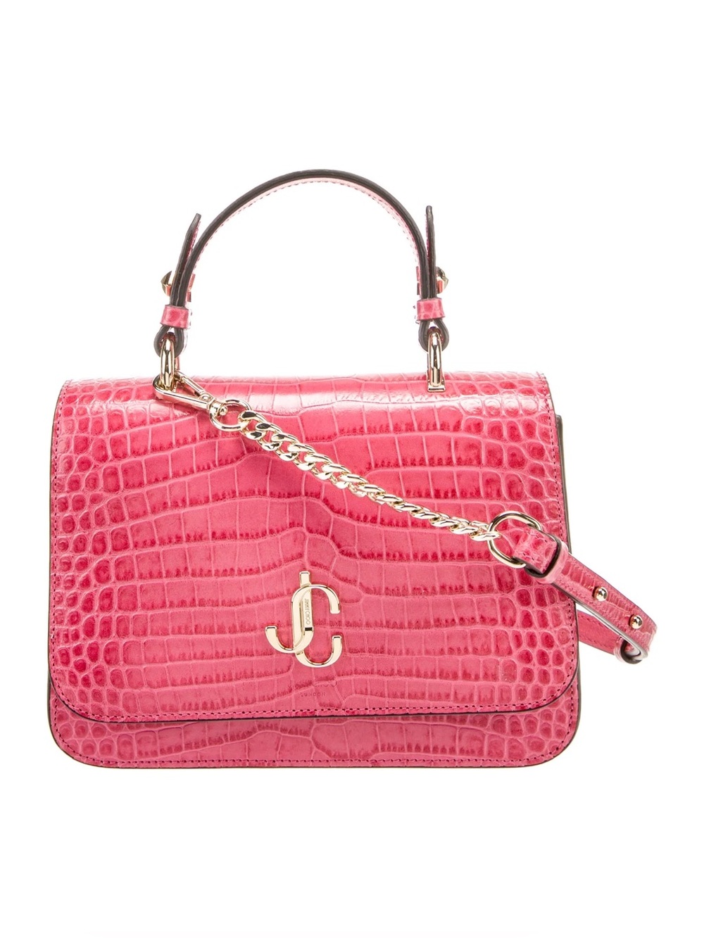 Jimmy Choo Varenne Top Handle Bag – Pink Croc w/ Silver HW